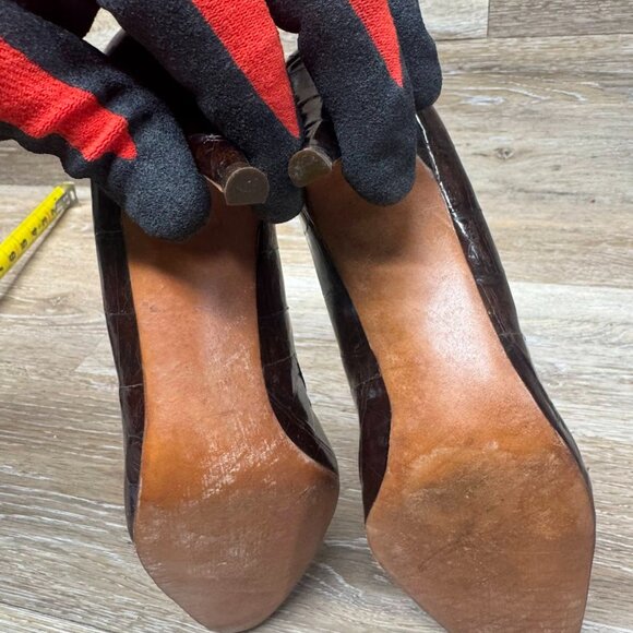 Troylings by Seymour Troy Brown Leather Alligator Heels Women's Size 6 - Picture 4 of 6